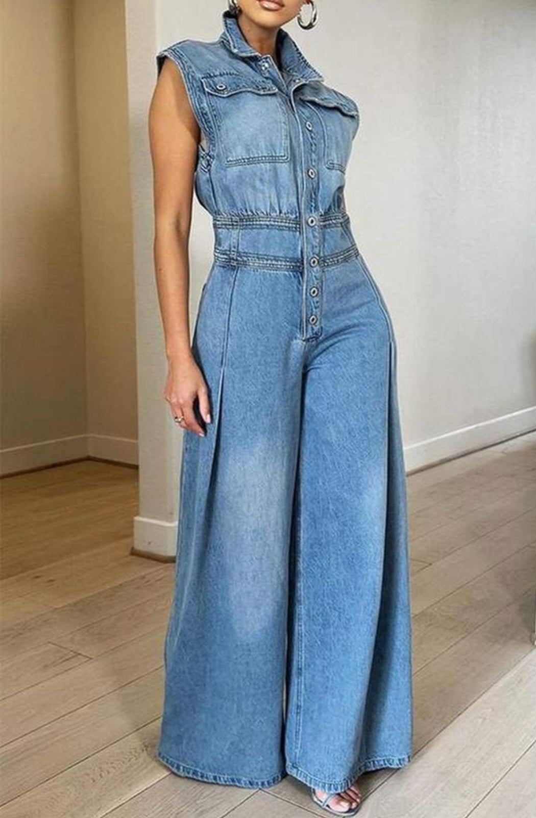 Wide Leg Denim Jumpsuit