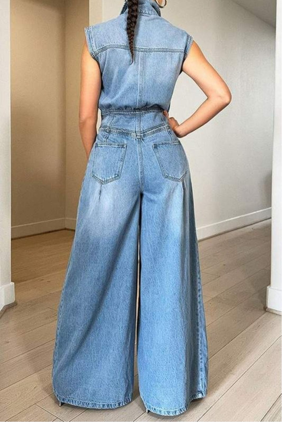 Wide Leg Denim Jumpsuit