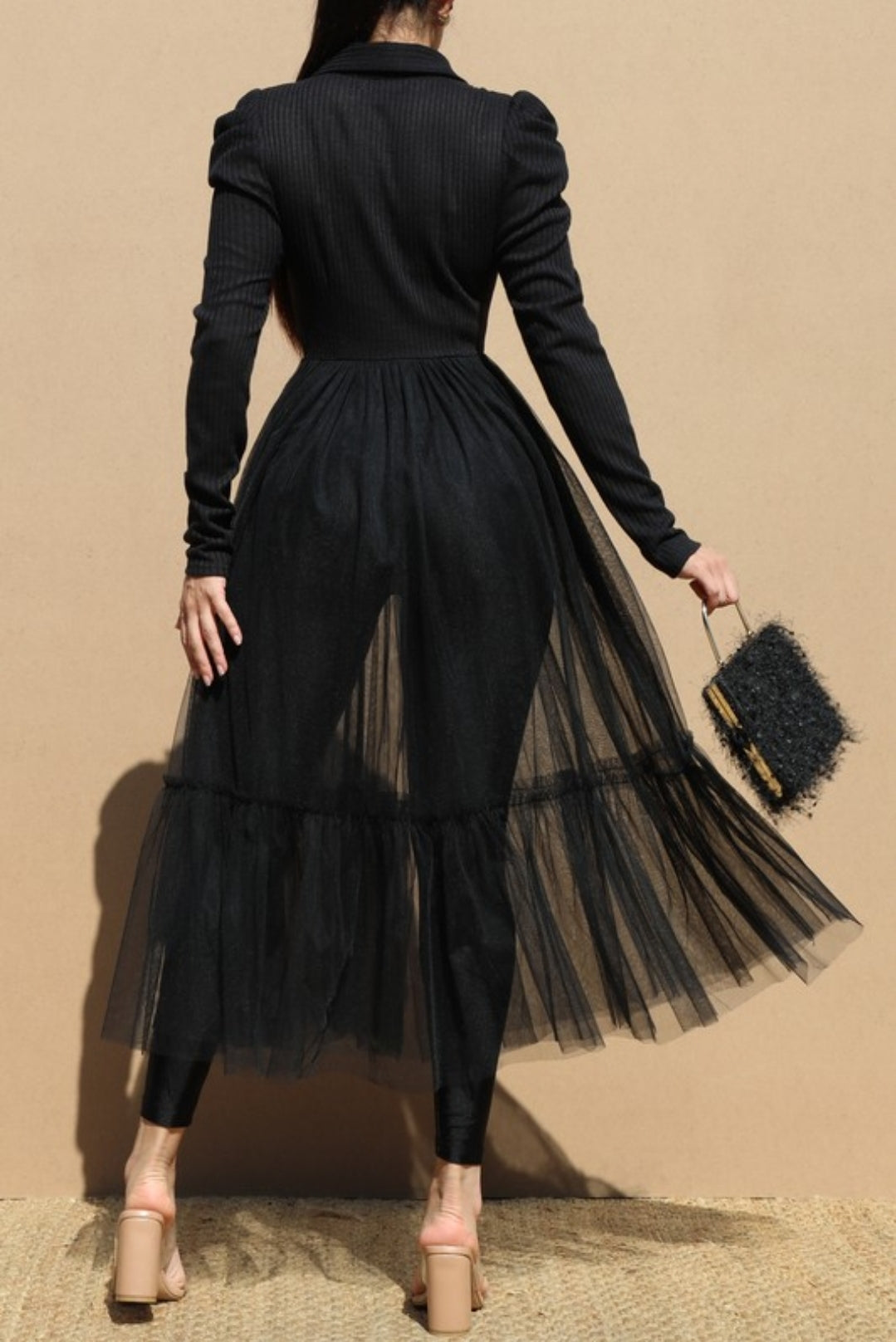 Puff Sleeve-Knit Long Dress