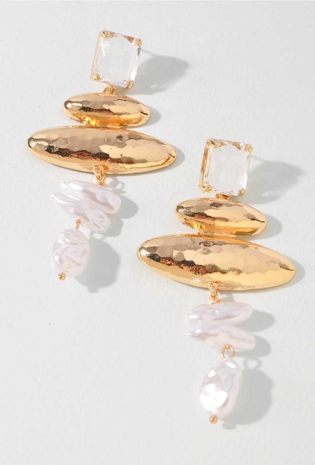 Square Stone Oval Shape Pearl Dangle Earrings