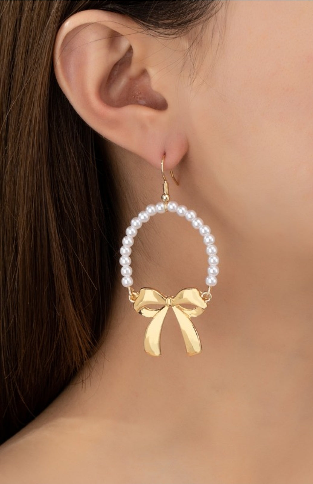 Pearl Hoop With Bow Drop Earrings