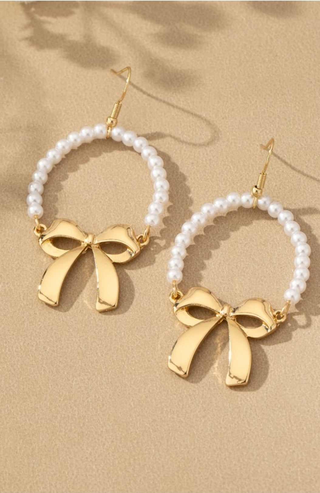 Pearl Hoop With Bow Drop Earrings