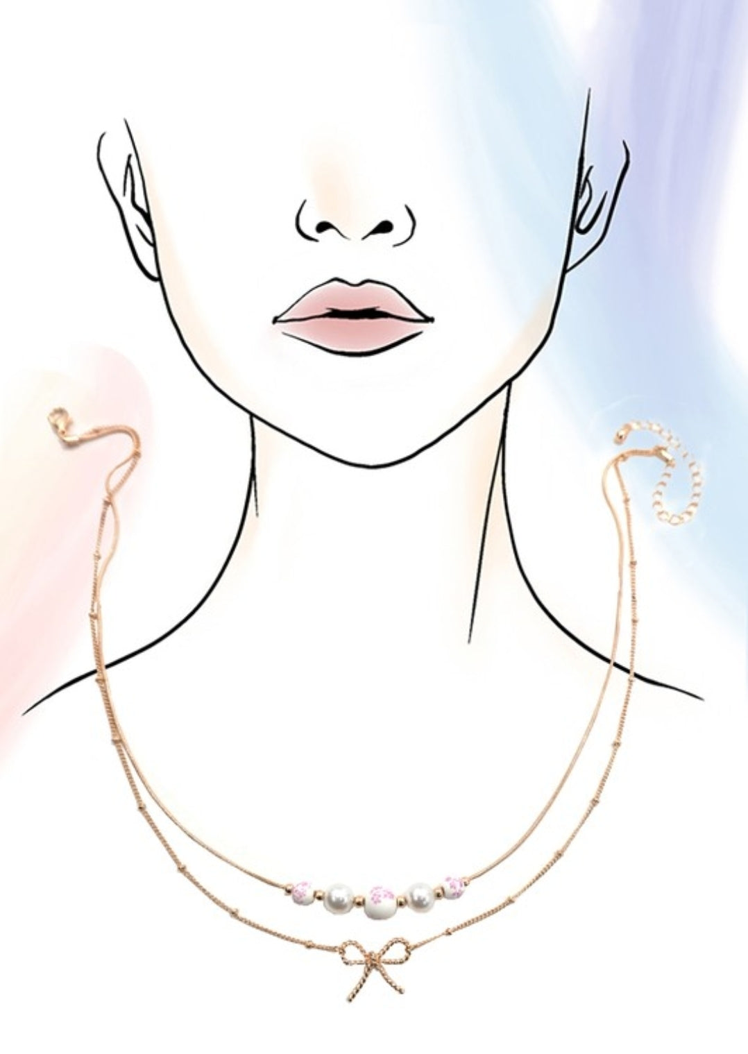 Pink Ceramic Porcelain Pearl Bow Layer Necklace