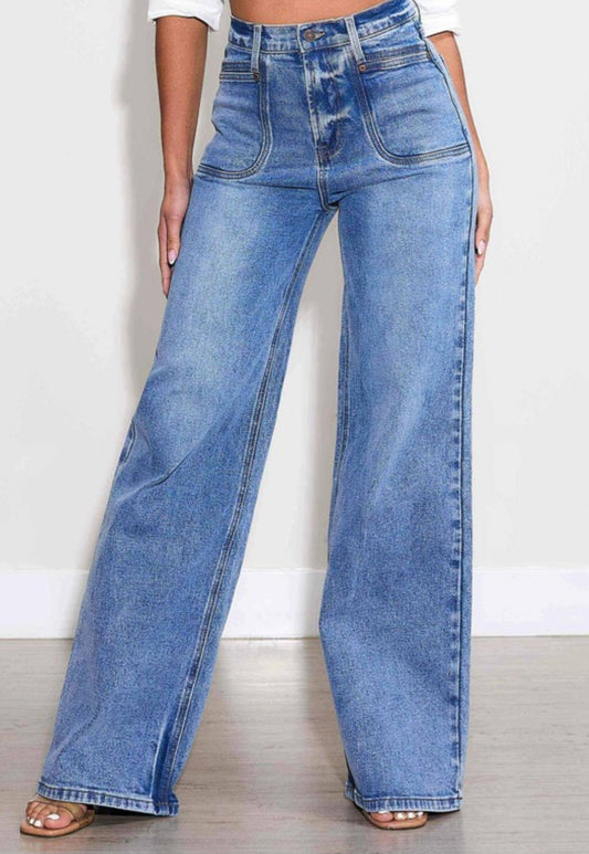 High-Rise Square Pocket Wide Leg Jeans