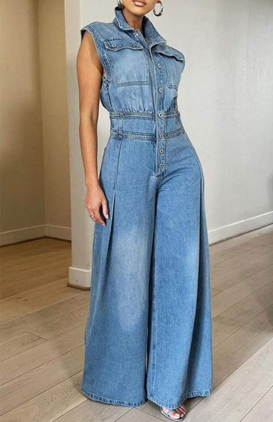 Wide Leg Denim Jumpsuit