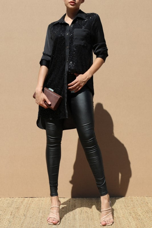 Button Down Sequin Shirt Dress