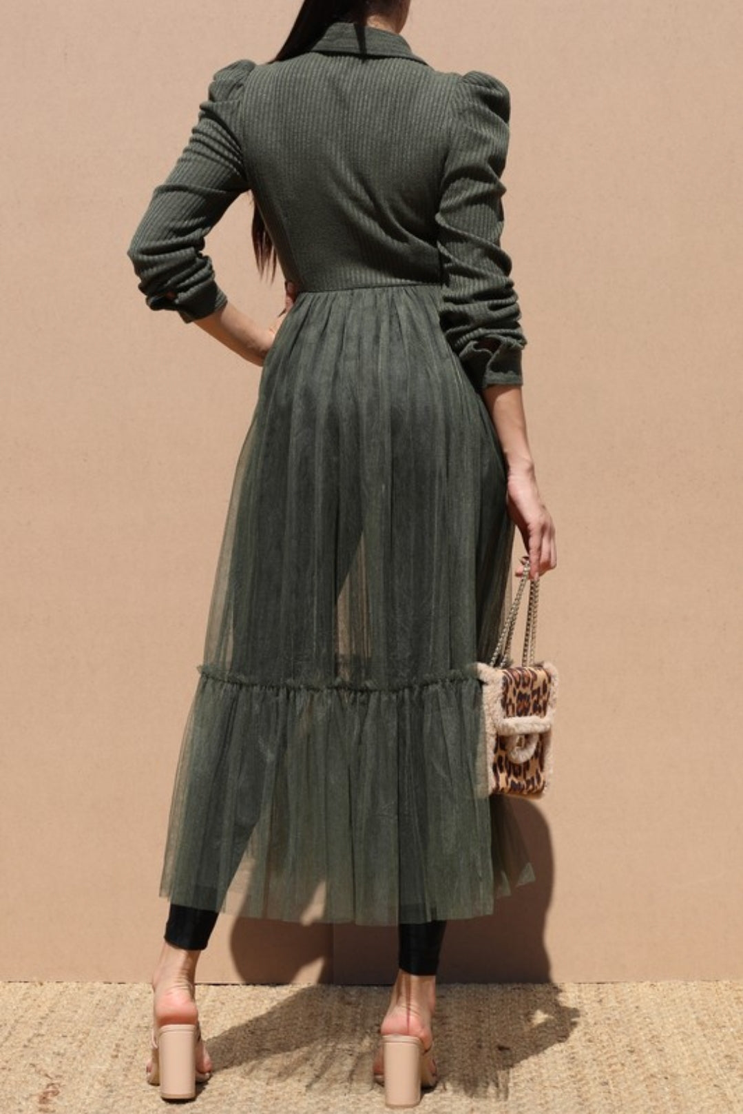 Puff Sleeve-Knit Long Dress