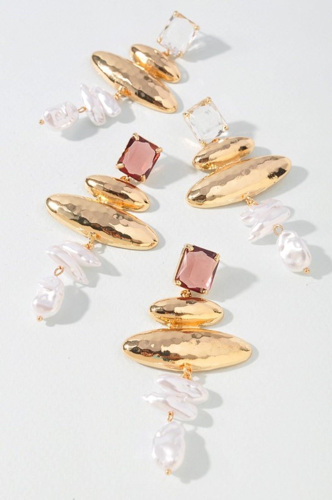 Square Stone Oval Shape Pearl Dangle Earrings