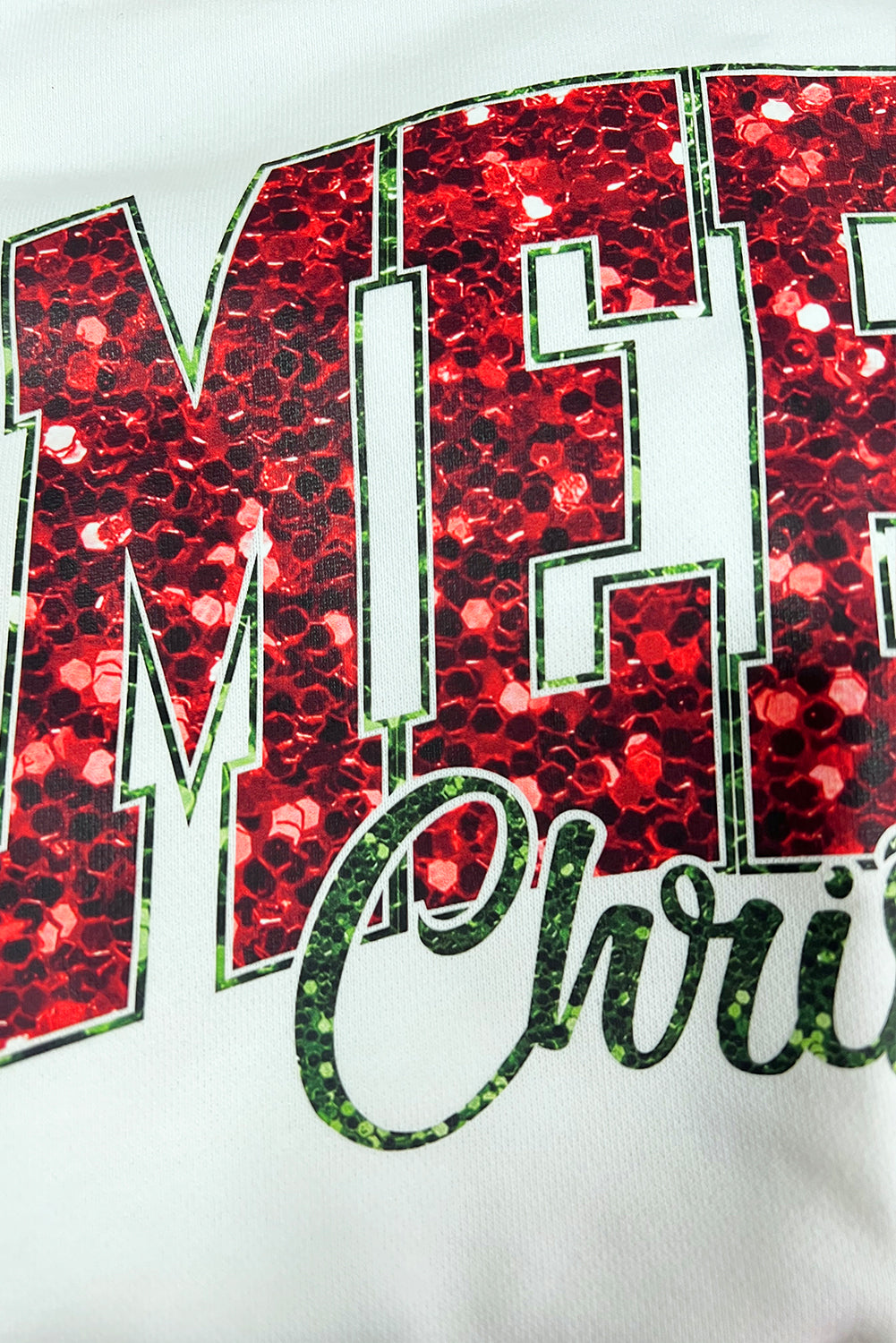 Beige MERRY Christmas Heat Transfer Printing Crewneck Pullover Sweatshirt